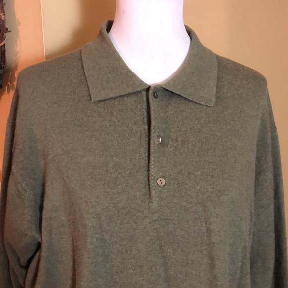 Vtg ALLEN SCULLY Size XL Mens 2-Ply Cashmere 3-BtnNeck Polo Sweaters Olive Green - Picture 12 of 12
